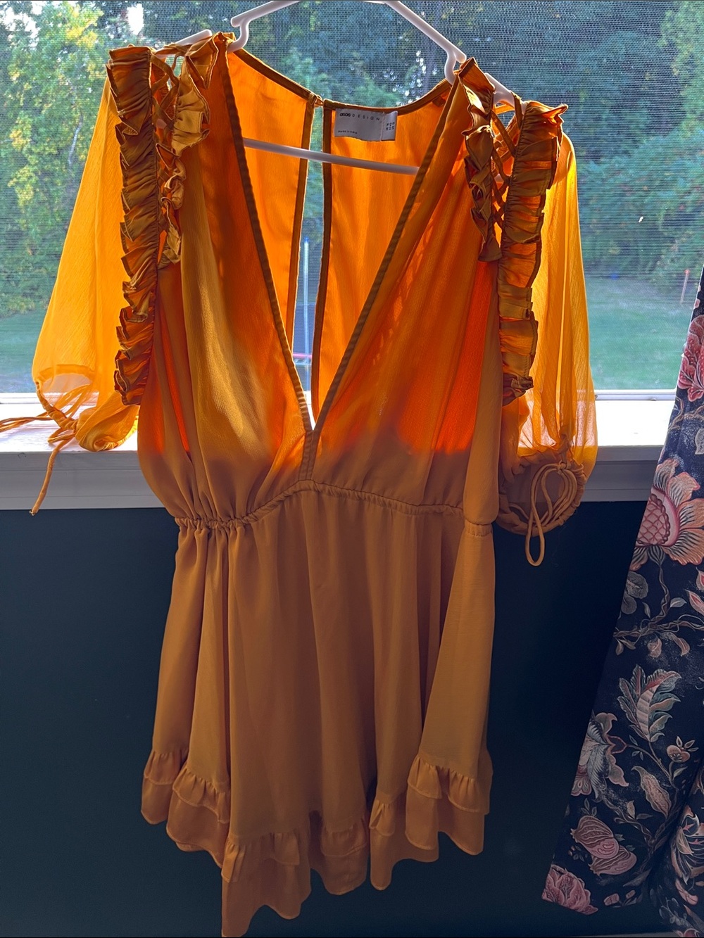 ASOS Orange Ruffle V-Neck Peasant Tunic